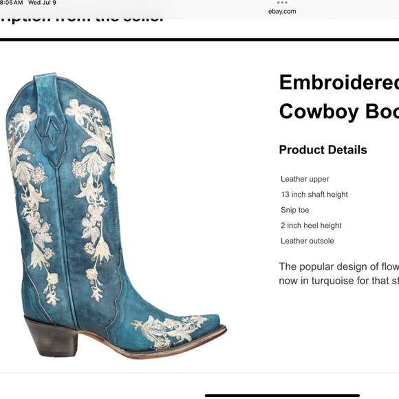 Corral Turquoise Floral Embroidered Crystal Boots 7.5 NWOB - Picture 1 of 8